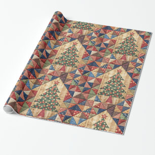 Vintage jul Träd Quilt Mönster Presentpapper