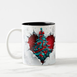 Vintage jul Träd, Red/Teal - Vit Handle Två-Tonad Mugg