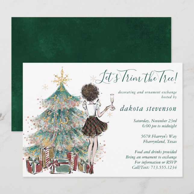 Vintage jul | Träd Trim Ornament Exchange Inbjudningar (Fram/baksida)