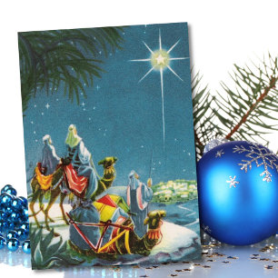 Vintage jul Tre Wise Kung's Manar på natten Julkort