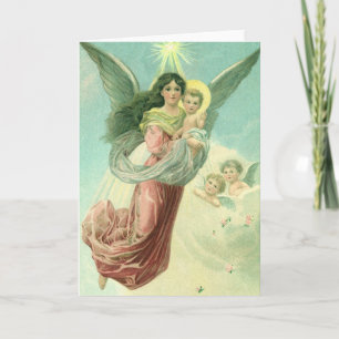 Vintage jul, Victorian Angel med Baby Jesus Helgkort