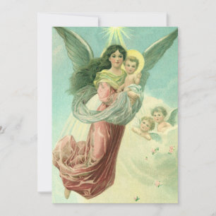 Vintage jul, Victorian Angel med Baby Jesus Julkort