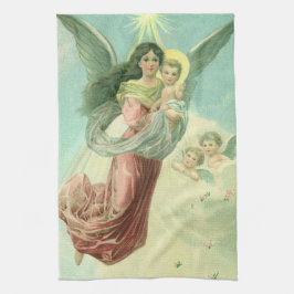 Vintage jul, Victorian Angel med Baby Jesus Kökshandduk