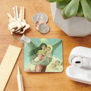 Vintage jul, Victorian Angel med Baby Jesus Nyckelring