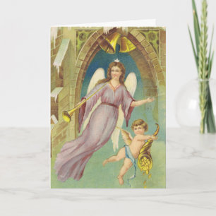 Vintage jul, Victorian Angel med Cherub Helgkort
