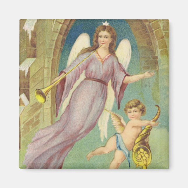 Vintage jul, Victorian Angel med Cherub Magnet (Framsidan)