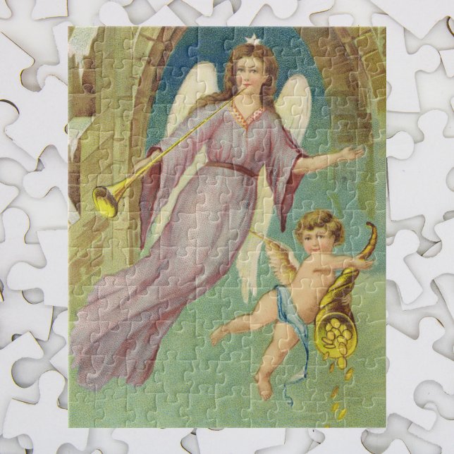 Vintage jul, Victorian Angel med Cherub Pussel (Skapare uppladdad)