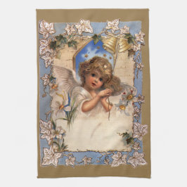 Vintage jul, Victorian Angel med Guld Klockor Kökshandduk
