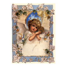 Vintage jul, Victorian Angel med Guld Klockor