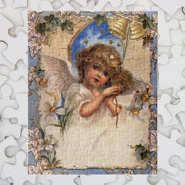 Vintage jul, Victorian Angel med Guld Klockor Pussel