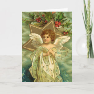 Vintage jul, Victorian Angel med Guld Stars Helgkort