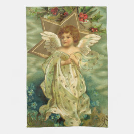 Vintage jul, Victorian Angel med Guld Stars Kökshandduk