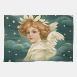 Vintage jul, Victorian Angel med Guld Stars Kökshandduk