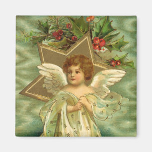Vintage jul, Victorian Angel med Guld Stars Magnet