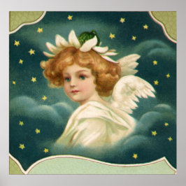 Vintage jul, Victorian Angel med Guld Stars Poster