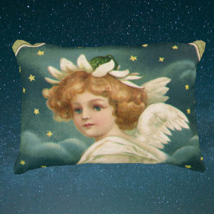 Vintage jul, Victorian Angel med Guld Stars Prydnadskudde