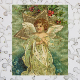 Vintage jul, Victorian Angel med Guld Stars Pussel