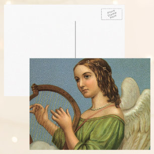 Vintage jul, Victorian Angel med Music Harp Helg Vykort