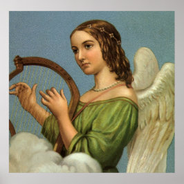 Vintage jul, Victorian Angel med Music Harp Poster