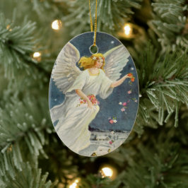 Vintage jul Victorian Angel med Stars Ro Julgransprydnad Keramik