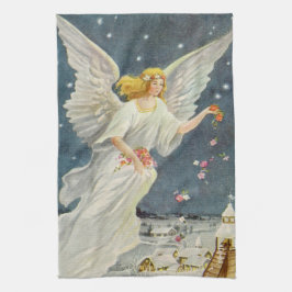 Vintage jul Victorian Angel med Stars Ro Kökshandduk