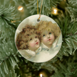 Vintage jul, Victorian Änglar i molnen Julgransprydnad Keramik