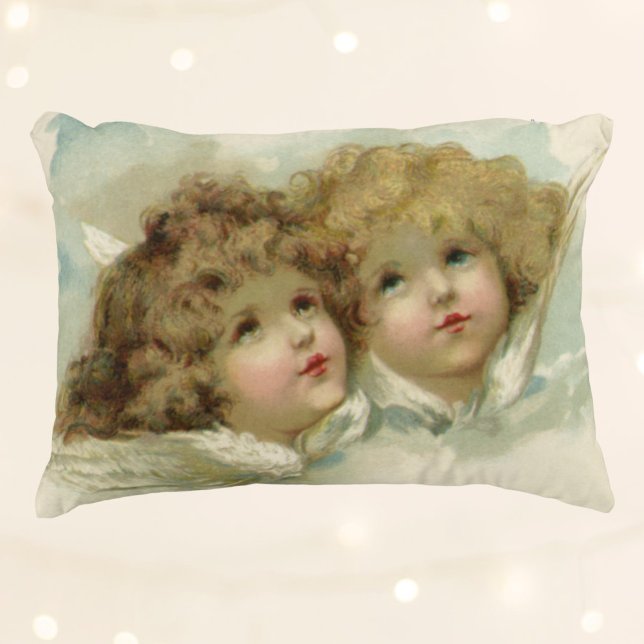 Vintage jul, Victorian Änglar i molnen Prydnadskudde (Skapare uppladdad)