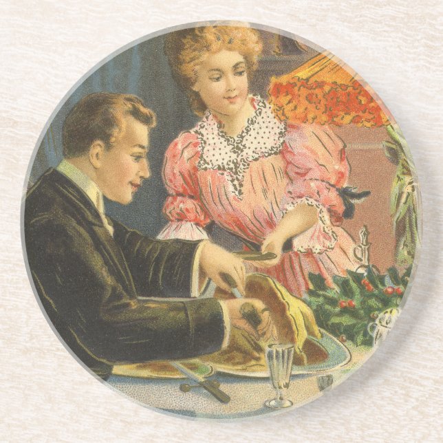 Vintage jul, Victorian Family Dinner Underlägg Sandsten (Framsidan)