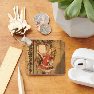 Vintage jul Victorian Girl Hanging a Garland Nyckelring