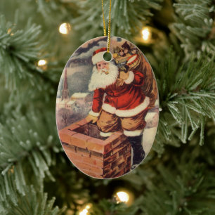 Vintage jul Victorian Jultomten i Skorsten Julgransprydnad Keramik