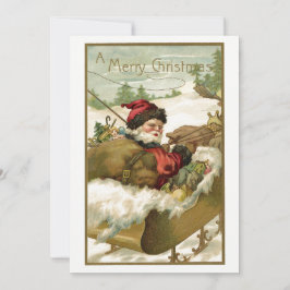 Vintage jul, Victorian Jultomten i Sleigh Inbjudningar