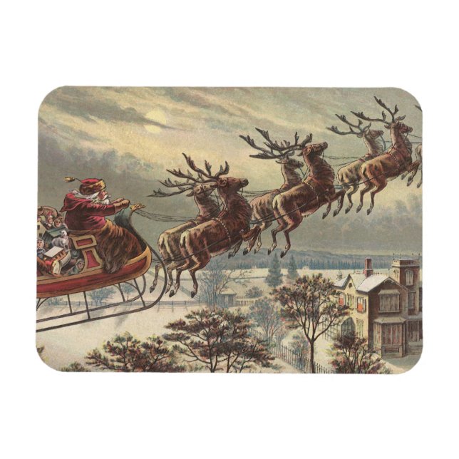 Vintage jul, Victorian Jultomten i Sleigh Magnet (Horisontell)
