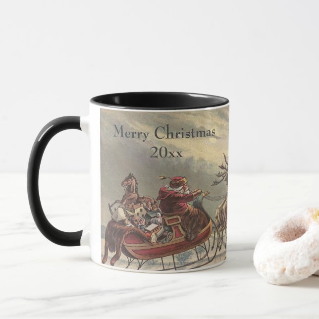 Vintage jul, Victorian Jultomten i Sleigh Mugg (Med munk)