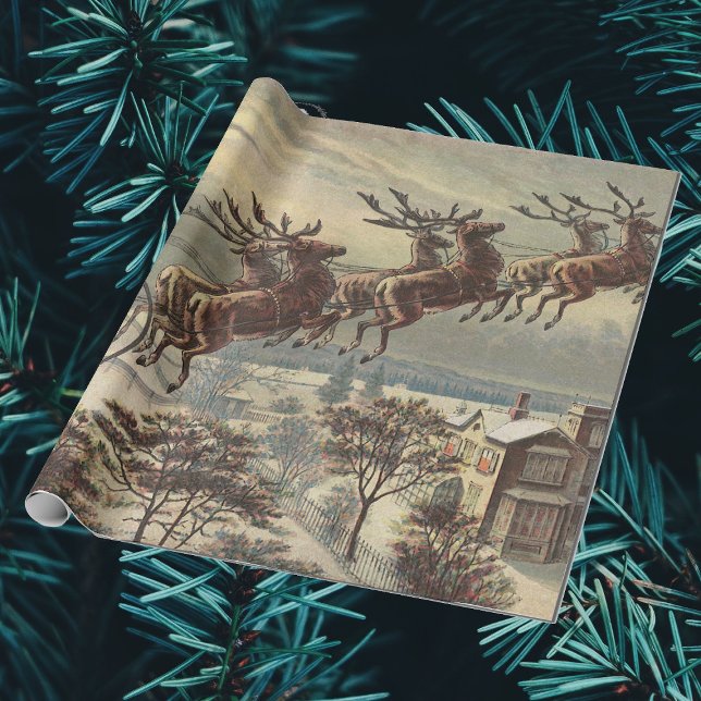 Vintage jul, Victorian Jultomten i Sleigh Presentpapper (Skapare uppladdad)