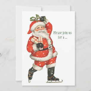 Vintage jul Victorian Jultomten Ice Skater Inbjudningar