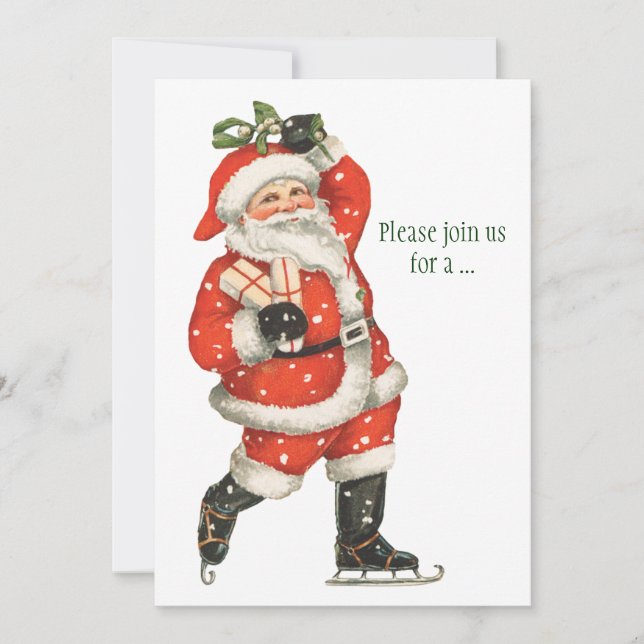 Vintage jul Victorian Jultomten Ice Skater Inbjudningar (Framsida)