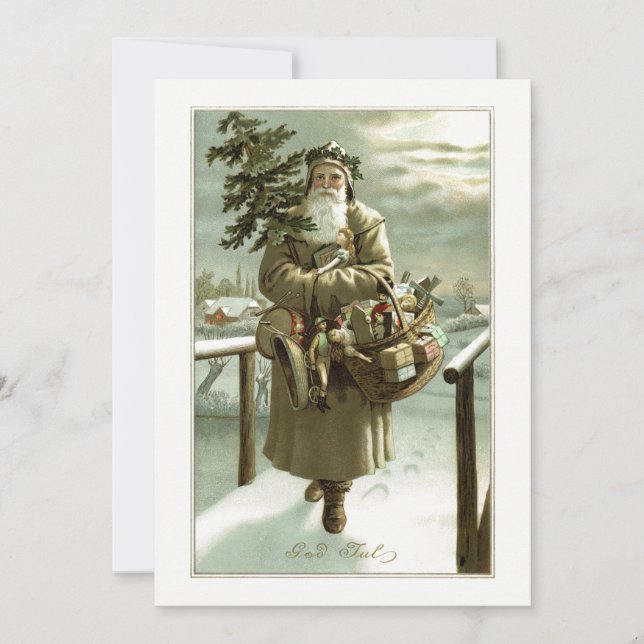 Vintage jul, Victorian Jultomten med Leksaker Inbjudningar (Framsida)