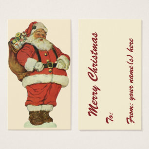Vintage jul, Victorian Jultomten med Leksaker Visitkort