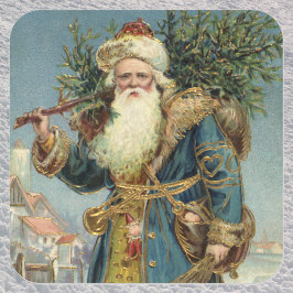 Vintage jul, Victorian Jultomten med Träd Fyrkantigt Klistermärke