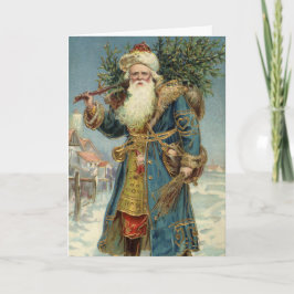 Vintage jul, Victorian Jultomten med Träd Helgkort