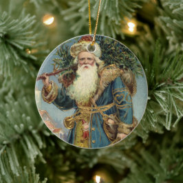 Vintage jul, Victorian Jultomten med Träd Julgransprydnad Keramik