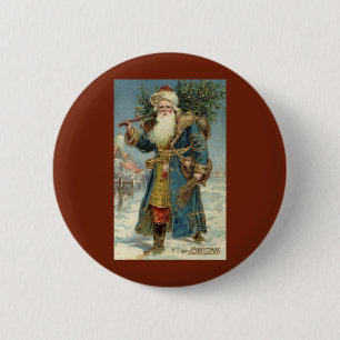 Vintage jul, Victorian Jultomten med Träd Knapp