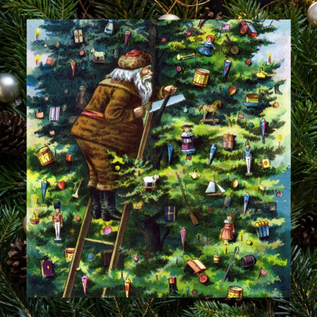 Vintage jul, Victorian Jultomten med Träd Poster (Skapare uppladdad)