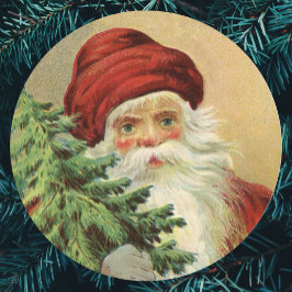 Vintage jul, Victorian Jultomten med Träd Runt Klistermärke