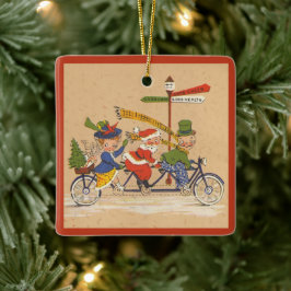 Vintage jul, Victorian Jultomten på Bike Julgransprydnad Keramik