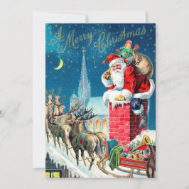 Vintage jul Victorian Jultomten på Skorsten Inbjudningar