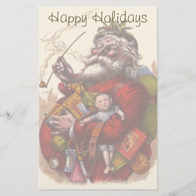 Vintage jul, Victorian Jultomten Pipe Leksaker Brevpapper (Framsida)