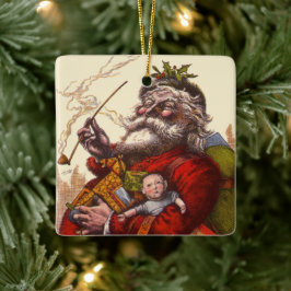 Vintage jul, Victorian Jultomten Pipe Leksaker Julgransprydnad Keramik