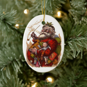 Vintage jul, Victorian Jultomten Pipe Leksaker Julgransprydnad Keramik
