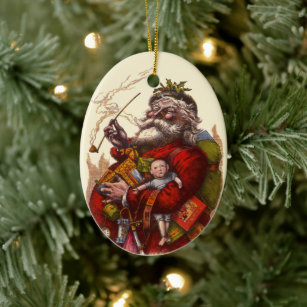 Vintage jul, Victorian Jultomten Pipe Leksaker Julgransprydnad Keramik